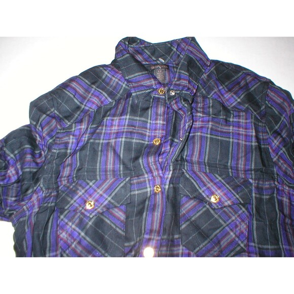 New Womens Designer True Religion S Plaid Top Logo Black Purple NWT Tunic Zip - Picture 6 of 7